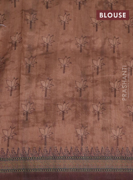 Semi tussar saree beige and brown with pichwai prints & mirror embroidery work and vidarbha style border