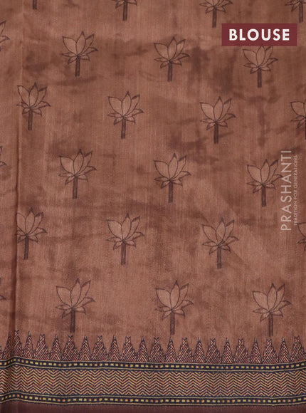 Semi tussar saree pastel peach and brown with pichwai prints & mirror embroidery work and vidarbha style border