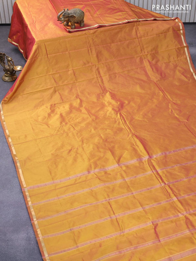 Kanjivaram silk saree dual shade of mustard with plain body and small zari woven border