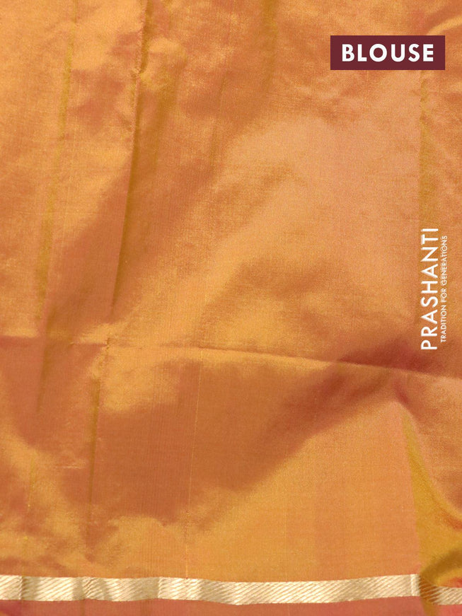 Kanjivaram silk saree dual shade of mustard with plain body and small zari woven border