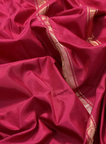 Kanjivaram silk saree dark pink with plain body and small zari woven border