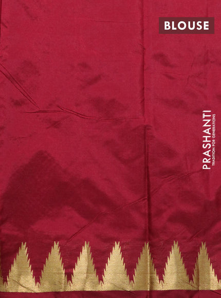 Kanjivaram silk saree maroon with plain body and temple design zari woven border