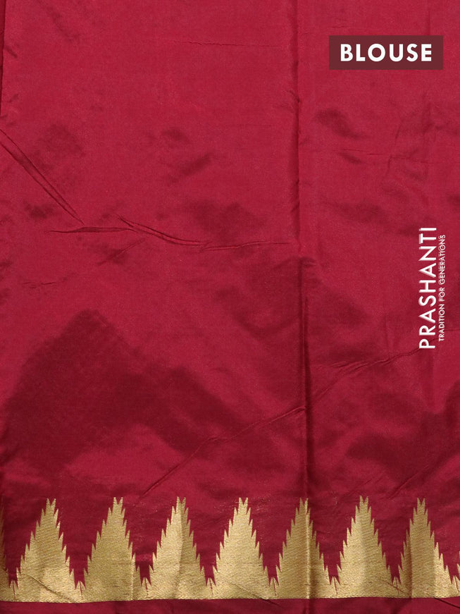 Kanjivaram silk saree maroon with plain body and temple design zari woven border