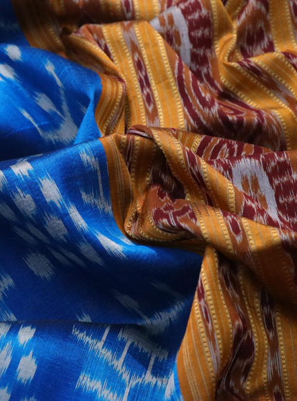 Sambalpuri ikat silk saree peacock blue and mustard yellow with allover ikat weaves and thread woven ikat style border without blouse