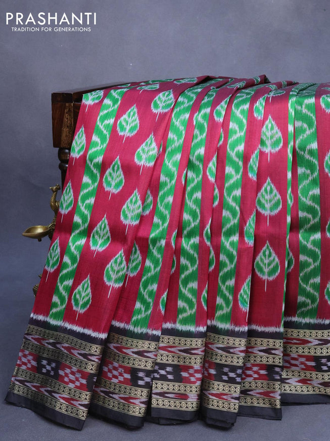 Sambalpuri ikat silk saree maroon and black with allover ikat weaves and thread woven ikat style border without blouse