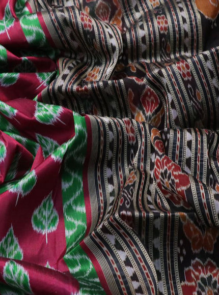 Sambalpuri ikat silk saree maroon and black with allover ikat weaves and thread woven ikat style border without blouse