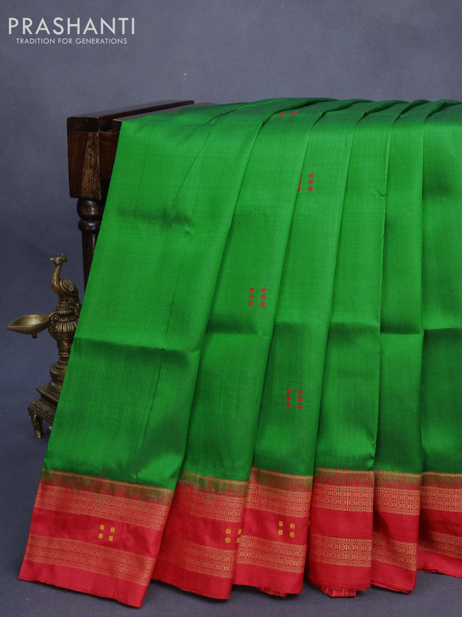 Sambalpuri ikat silk saree green and red with thread woven buttas and rettapet thread woven border without blouse