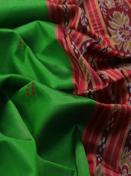 Sambalpuri ikat silk saree green and red with thread woven buttas and rettapet thread woven border without blouse