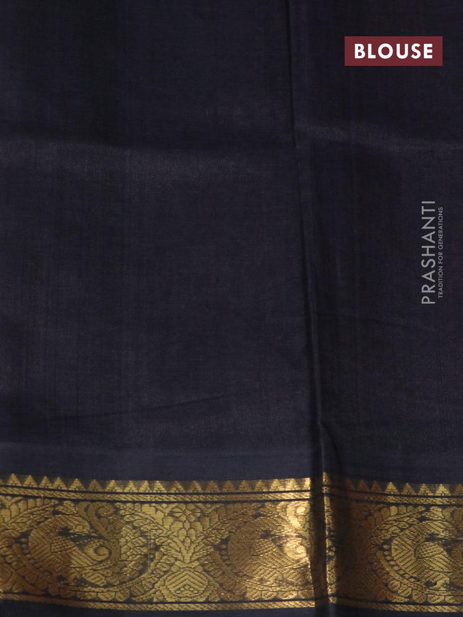 Silk cotton saree light pink and black with paecock zari woven buttas and peacock zari woven korvai border