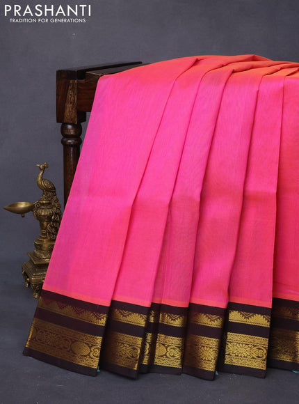 Silk cotton saree dual shade of candy pink and coffee brown with plain body and zari woven korvai border