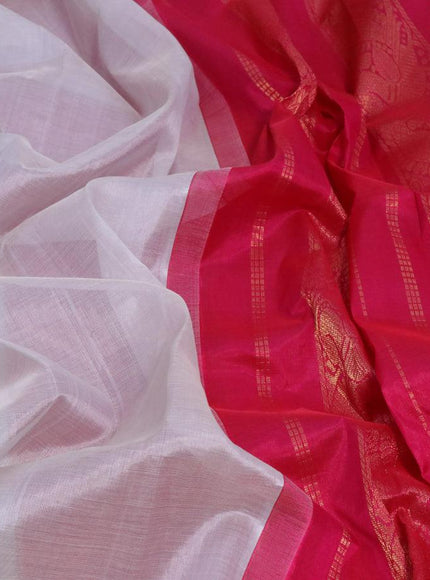 Silk cotton saree pastel grey and pink with plain body and annam zari woven border