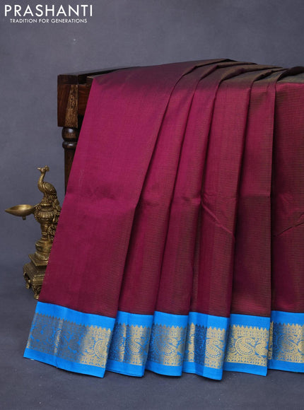 Silk cotton saree purple and cs blue with allover vairaosi pattern and zari woven korvai border