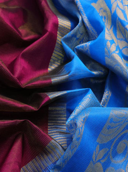 Silk cotton saree purple and cs blue with allover vairaosi pattern and zari woven korvai border