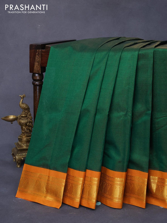 Silk cotton saree green and mustard yellow with allover vairaosi pattern and zari woven korvai border