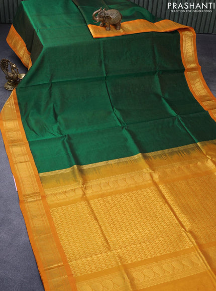 Silk cotton saree green and mustard yellow with allover vairaosi pattern and zari woven korvai border