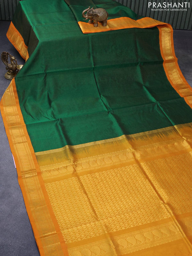 Silk cotton saree green and mustard yellow with allover vairaosi pattern and zari woven korvai border