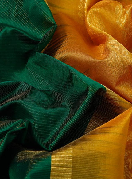 Silk cotton saree green and mustard yellow with allover vairaosi pattern and zari woven korvai border