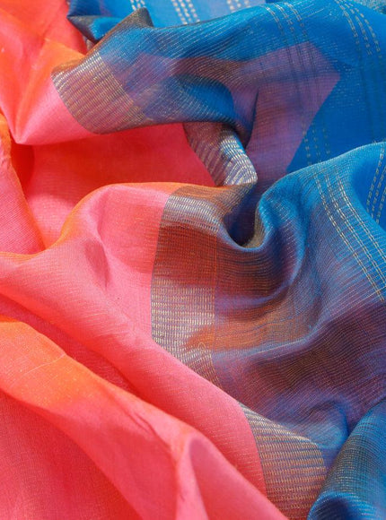 Silk cotton saree dual shade of candy pink and cs blue with allover vairaosi pattern and temple zari woven korvai border