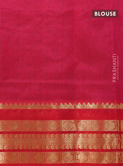 Kuppadam silk cotton saree green and pink with plain body and rudhraksha zari woven border