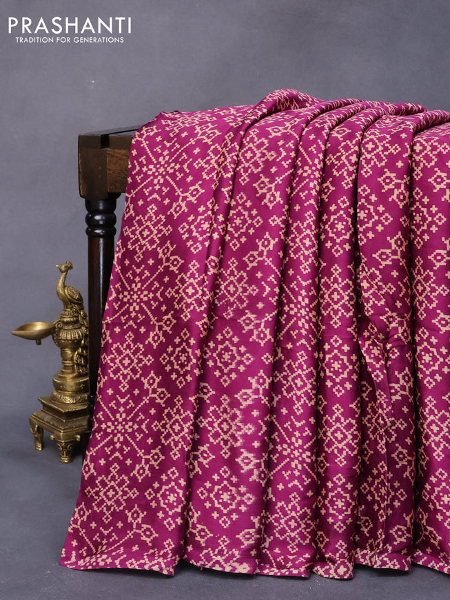 Modal silk saree purple with allover ikat prints and ajrakh printed pallu