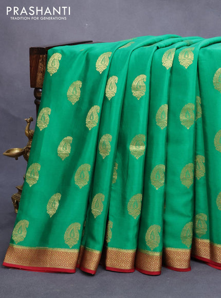 Mysore silk saree green and maroon with paisley zari woven buttas and zari woven border