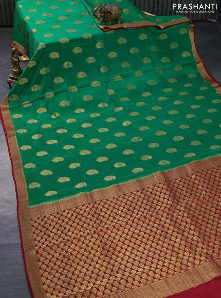 Mysore silk saree green and maroon with paisley zari woven buttas and zari woven border