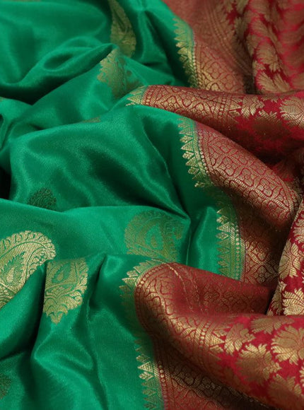 Mysore silk saree green and maroon with paisley zari woven buttas and zari woven border