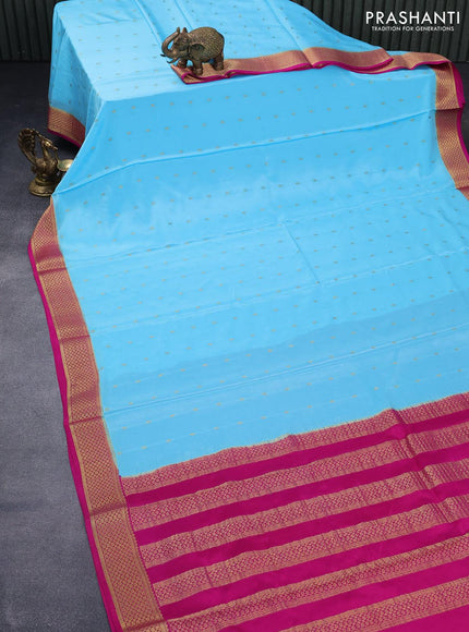 Mysore silk saree light blue and pink with zari woven buttas and zari woven border