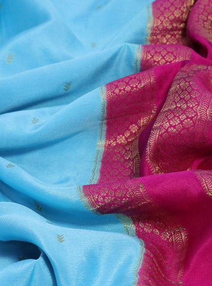 Mysore silk saree light blue and pink with zari woven buttas and zari woven border