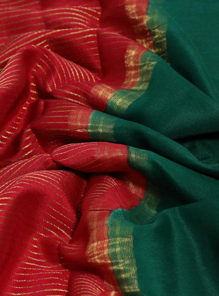 Mysore silk saree red and green with allover zari stripes pattern and zari woven border