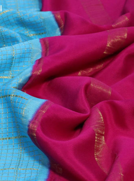 Mysore silk saree light blue and pink with allover zari checked pattern and zari woven border