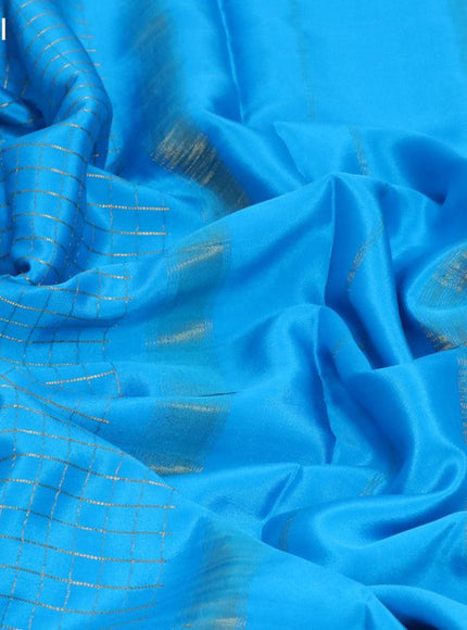 Mysore silk saree light blue with allover zari checked pattern and zari woven border