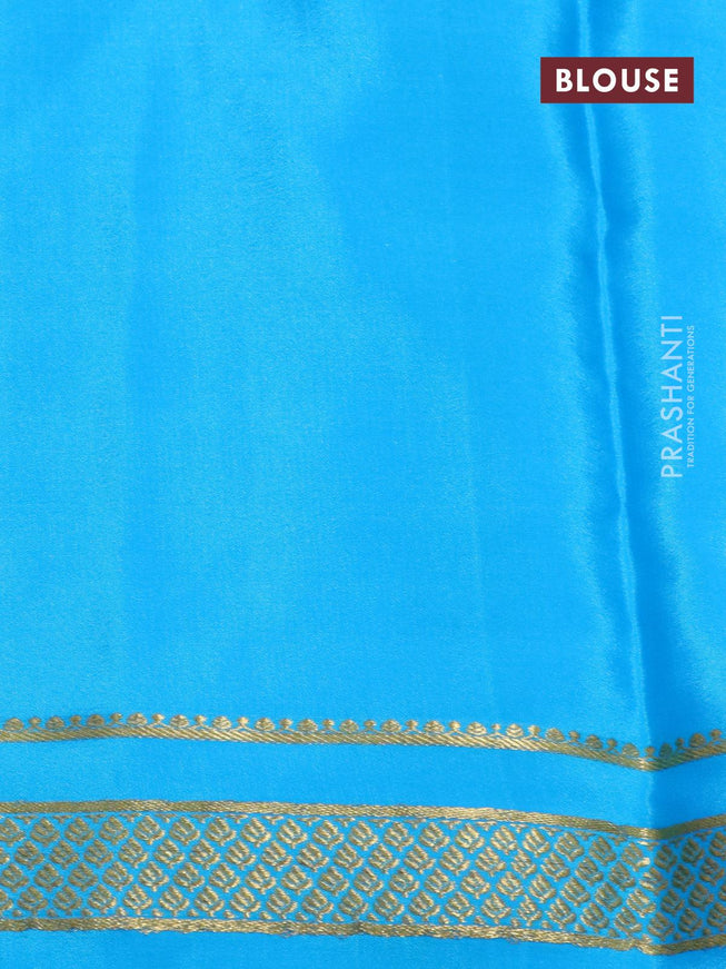 Mysore silk saree light blue with allover zari checked pattern and zari woven border