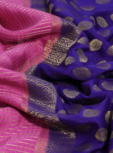 Mysore silk saree pink and blue with allover zari checked pattern and zari woven border