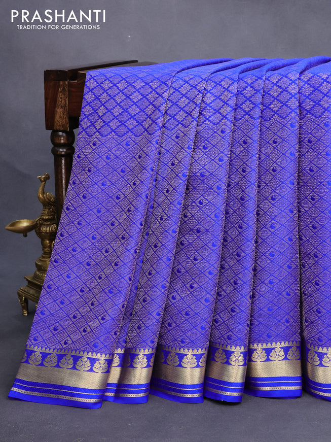 Mysore silk saree royal blue with allover zari woven brocade weaves and zari woven border