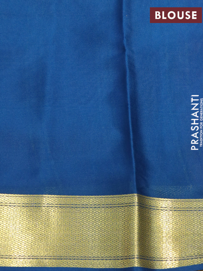 Mysore silk saree mauve pink and peacock blue with plain body and zari woven border