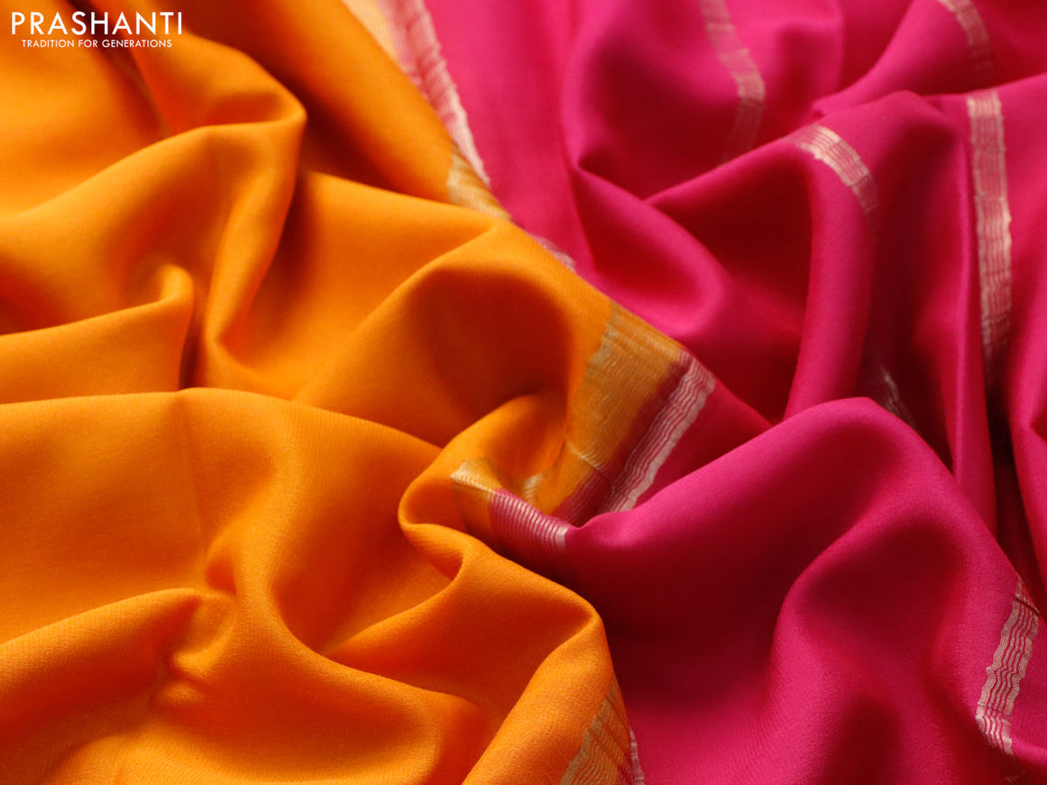 Mysore silk saree orange and pink with plain body and zari woven border