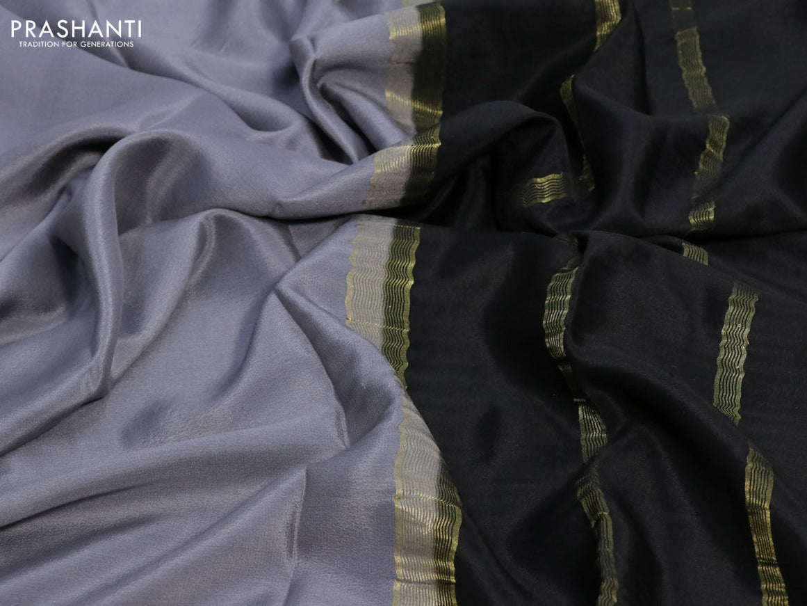 Mysore silk saree grey and black with plain body and zari woven border