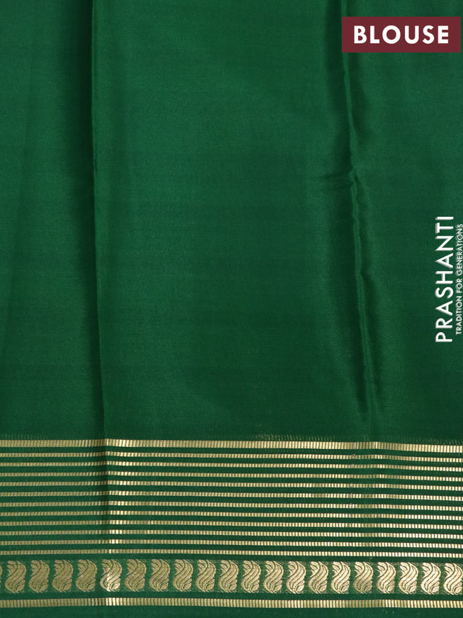Mysore silk saree pink and green with plain body and zari woven border