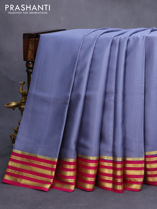 Mysore silk saree grey and pink with plain body and zari woven border