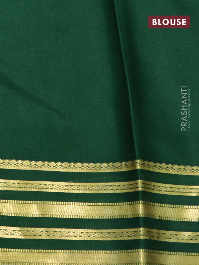 Mysore silk saree mustard yellow and green with plain body and zari woven border