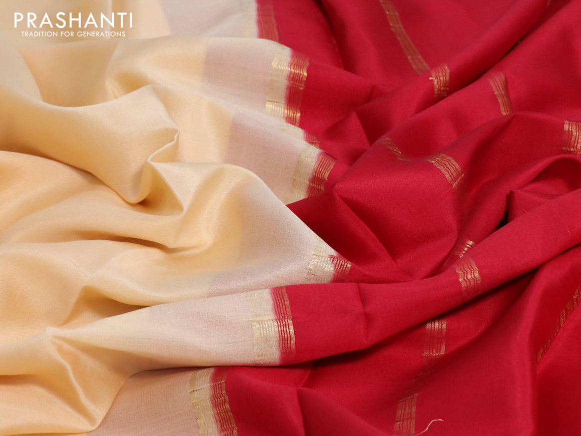 Mysore silk saree sandal and red with plain body and zari woven border
