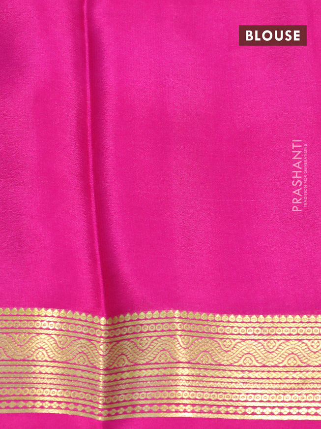 Mysore silk saree teal green and pink with plain body and zari woven border