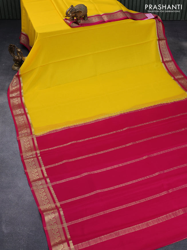 Mysore silk saree yellow and pink with plain body and zari woven border