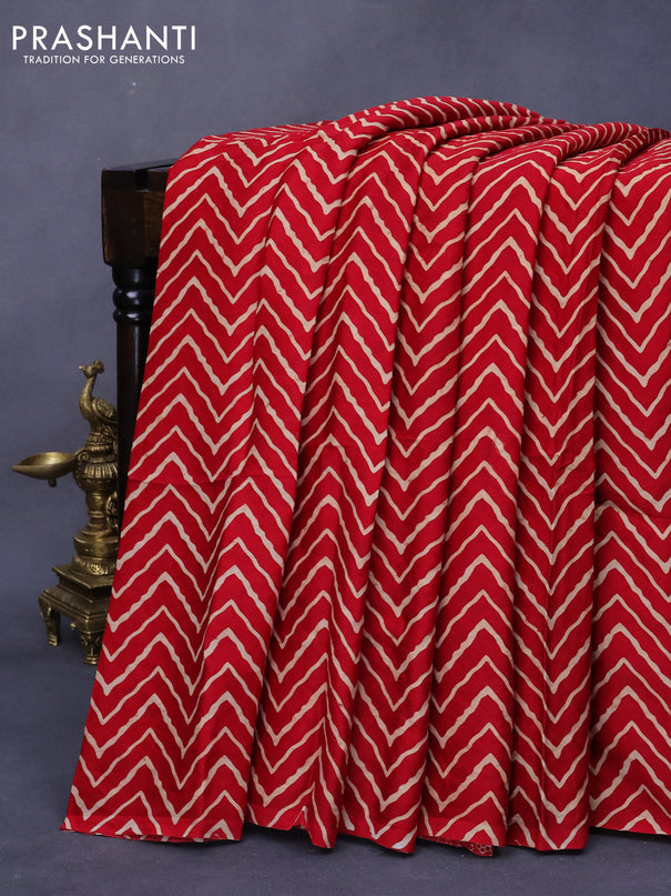 Modal silk saree red with allover zig zag prints and ajrakh printed pallu