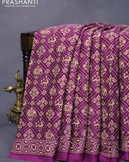 Modal silk saree purple with allover patola prints and zari woven pallu
