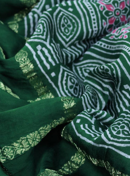 Modal silk saree green with allover zari checked pattern and printed border