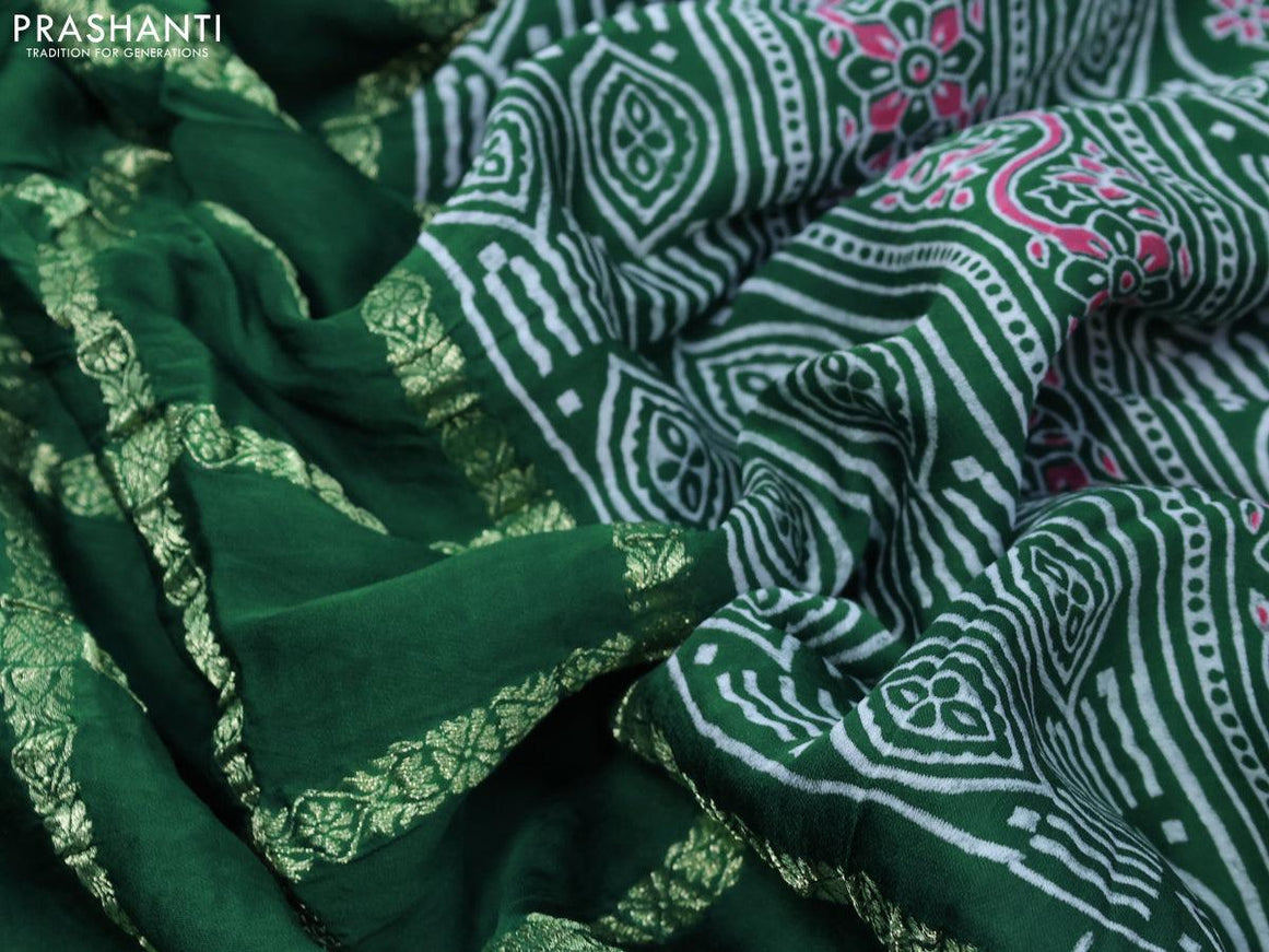 Modal silk saree green with allover zari checked pattern and printed border