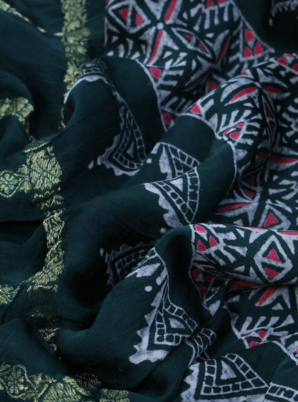 Modal silk saree dark green with allover zari checked pattern and printed border