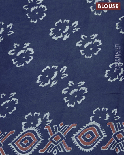 Modal silk saree peacock blue with allover zari checks & ajrakh butta prints and zari woven pallu